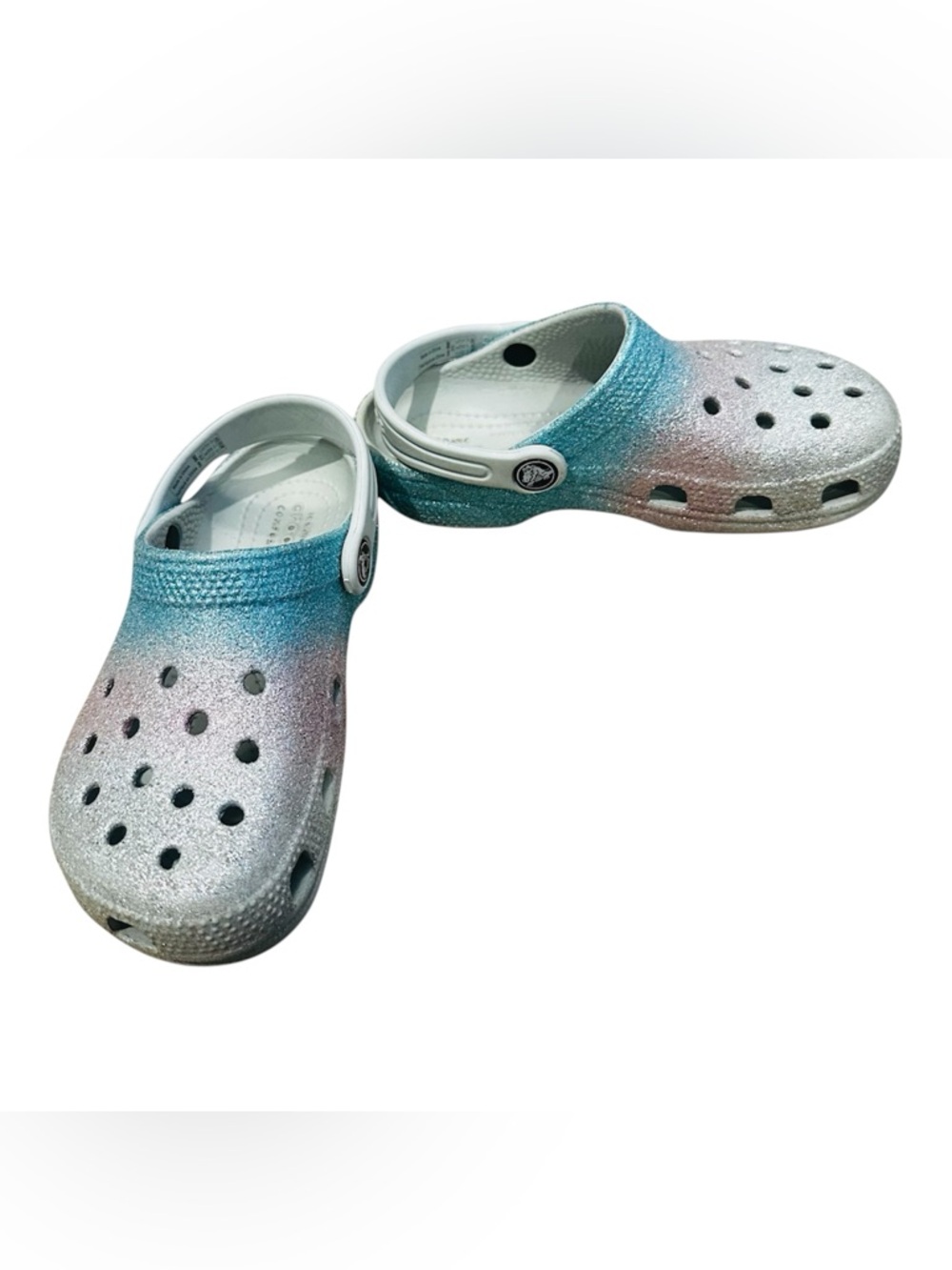 CROCS Kids Glitter Ombre Clogs in Blue Pink Silver C12